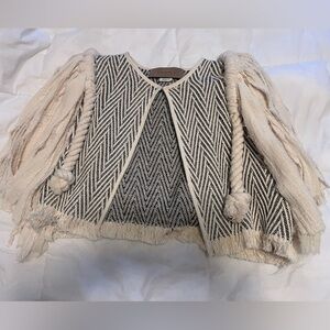 Hand made Fringed Cream and Black Patterned Vest
